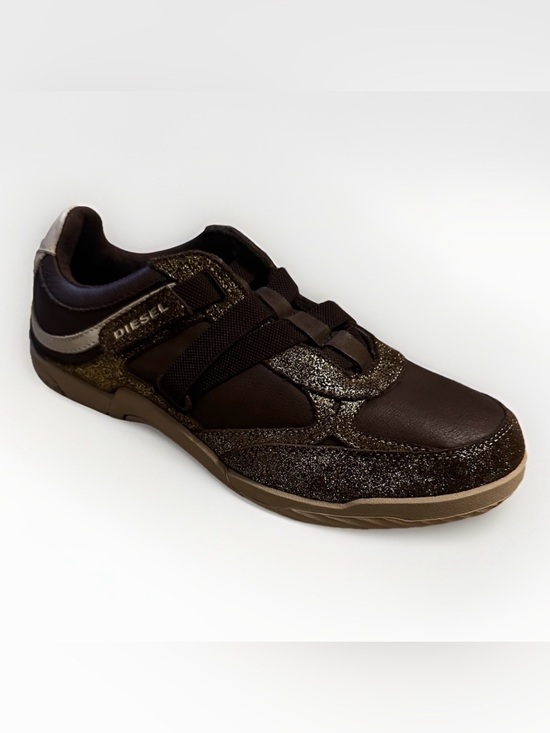 Diesel Shoes - Diesel Motion Women’s Gold Sparkle Brown Leather Size 8 38.5 Shoes Sneakers